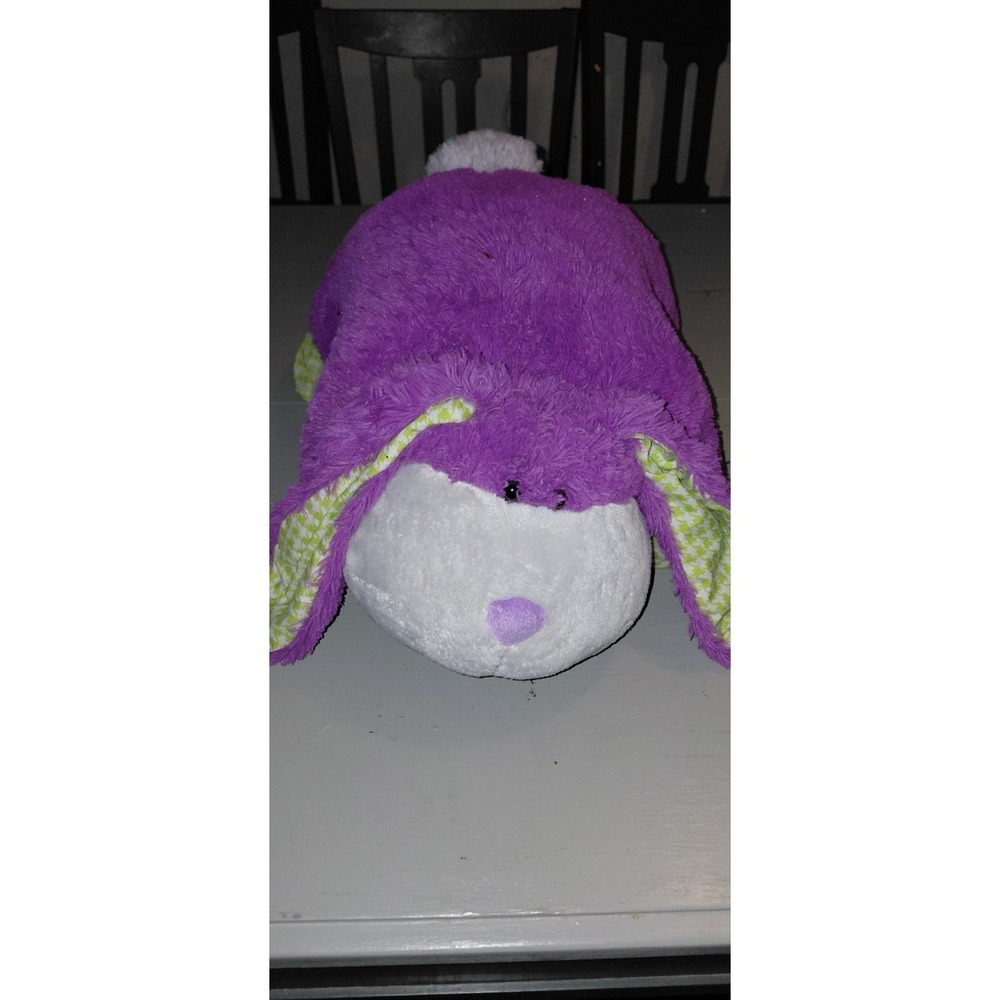 RARE Pillow Pets Bunny Rabbit Purple Green 18" Plush Toy Long Ears 2009 Pattern - Picture 1 of 8